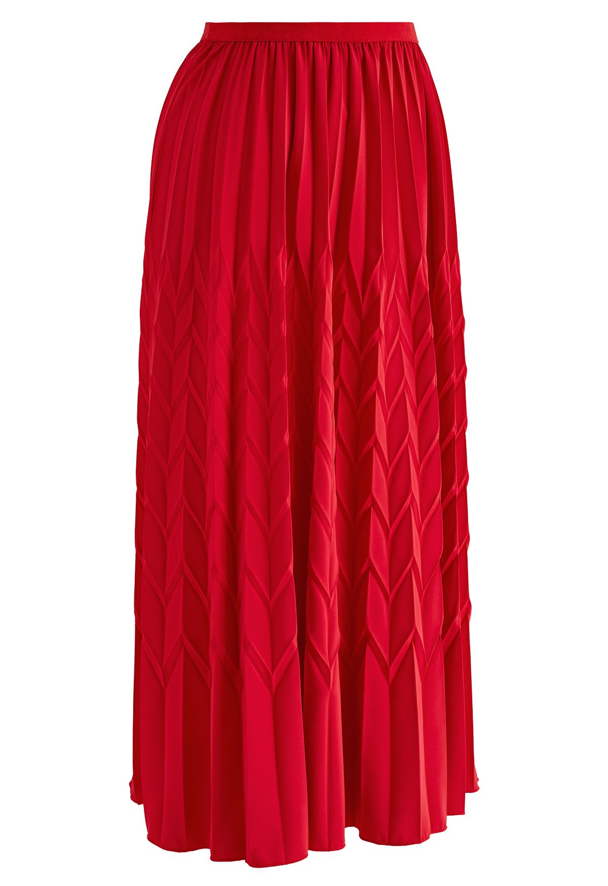 Zigzag Embossed Pleated Midi Skirt in Red - Retro, Indie and Unique Fashion