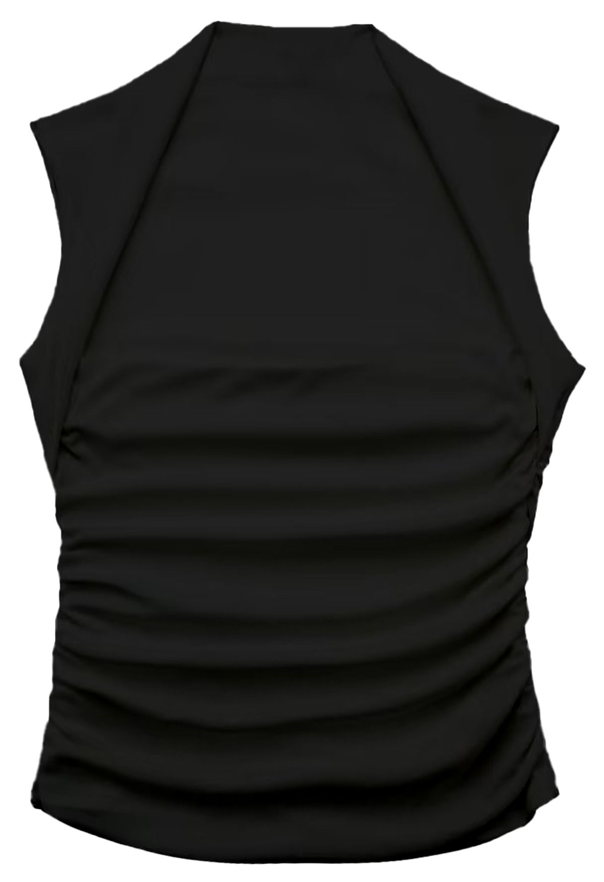 Square Neck Ruched Waist Sleeveless Top in Black