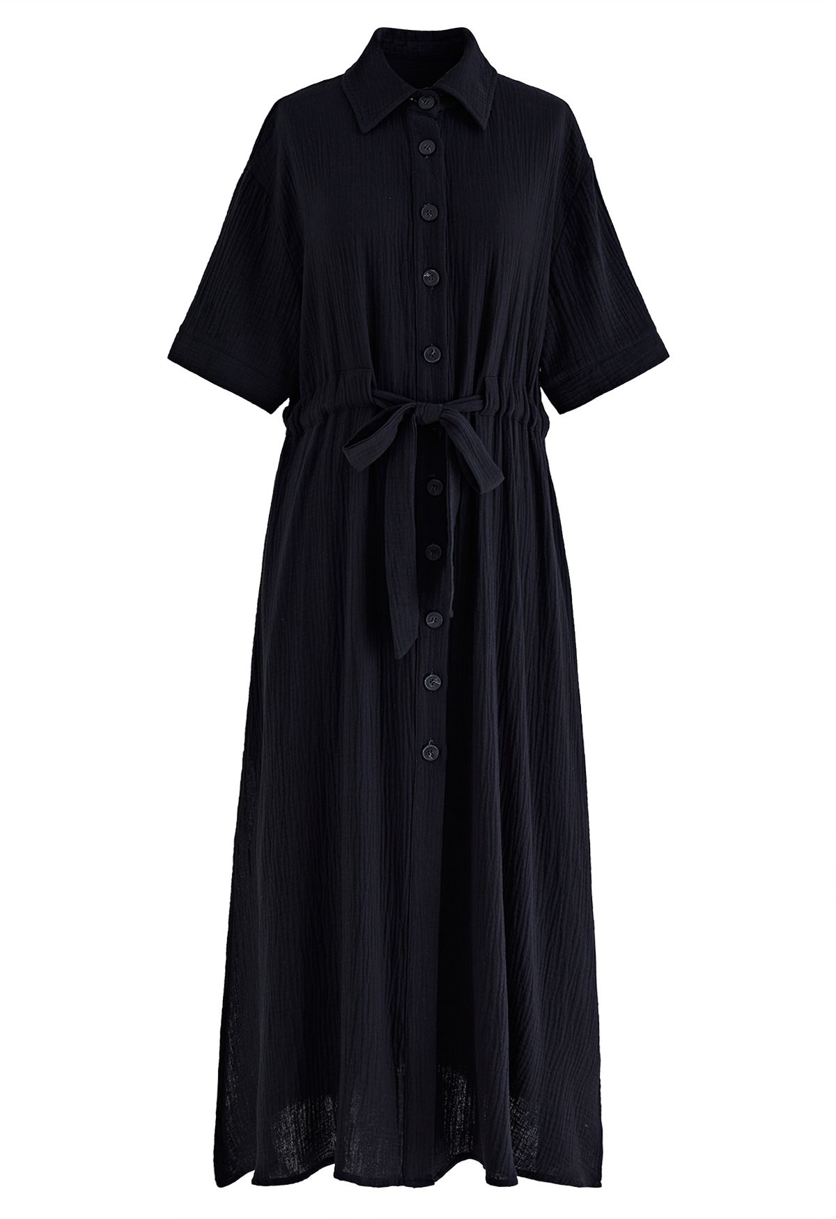 Sunshine Fun Time Button Front Shirt Dress in Black