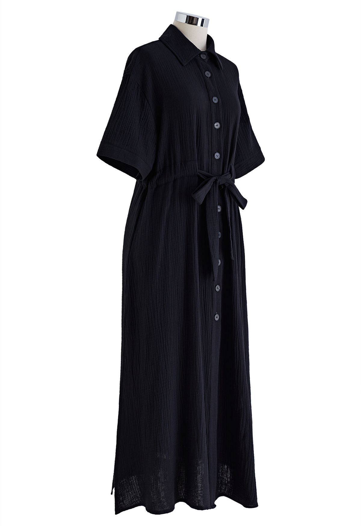 Sunshine Fun Time Button Front Shirt Dress in Black