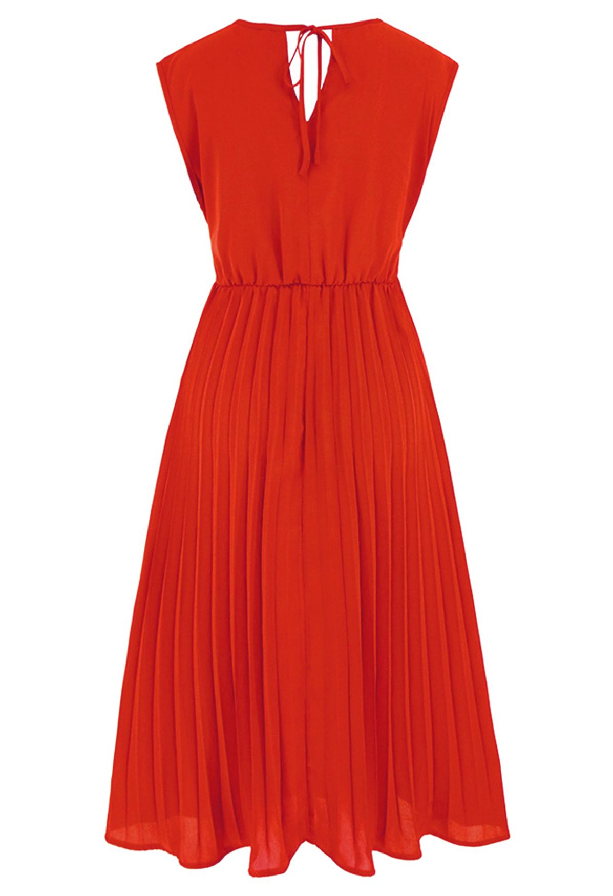 Sash Adorned Pleated Wrap Sleeveless Dress in Orange - Retro, Indie and ...