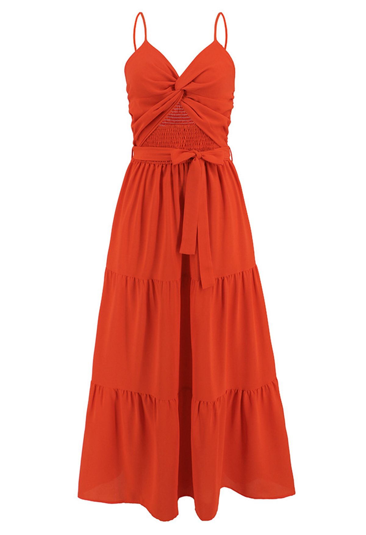 Twist Cutout Shirred Cami Maxi Dress in Orange - Retro, Indie and ...