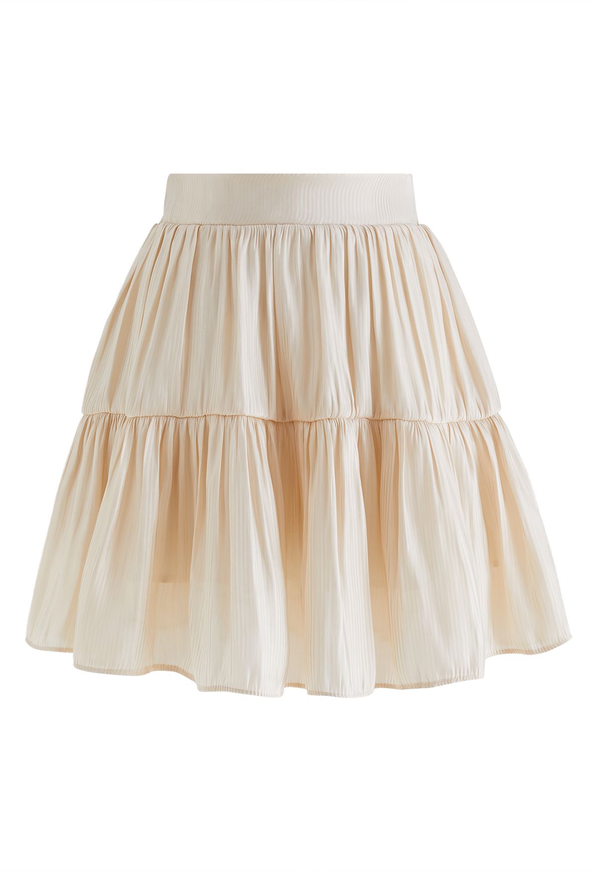 Glimmer Ruched Flare Mini Skirt in Cream