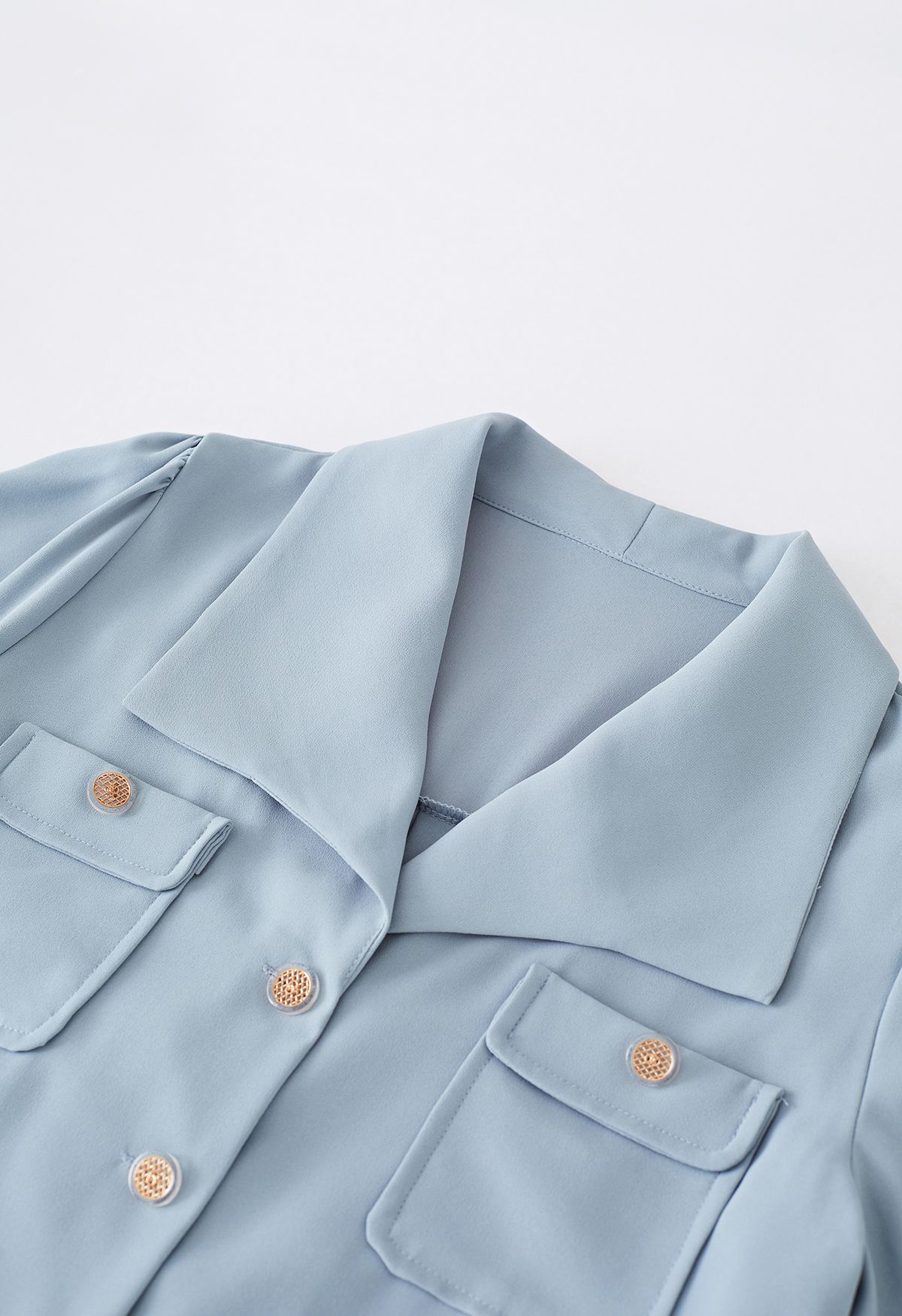 Pointed Collar Golden Button Shirt in Dusty Blue