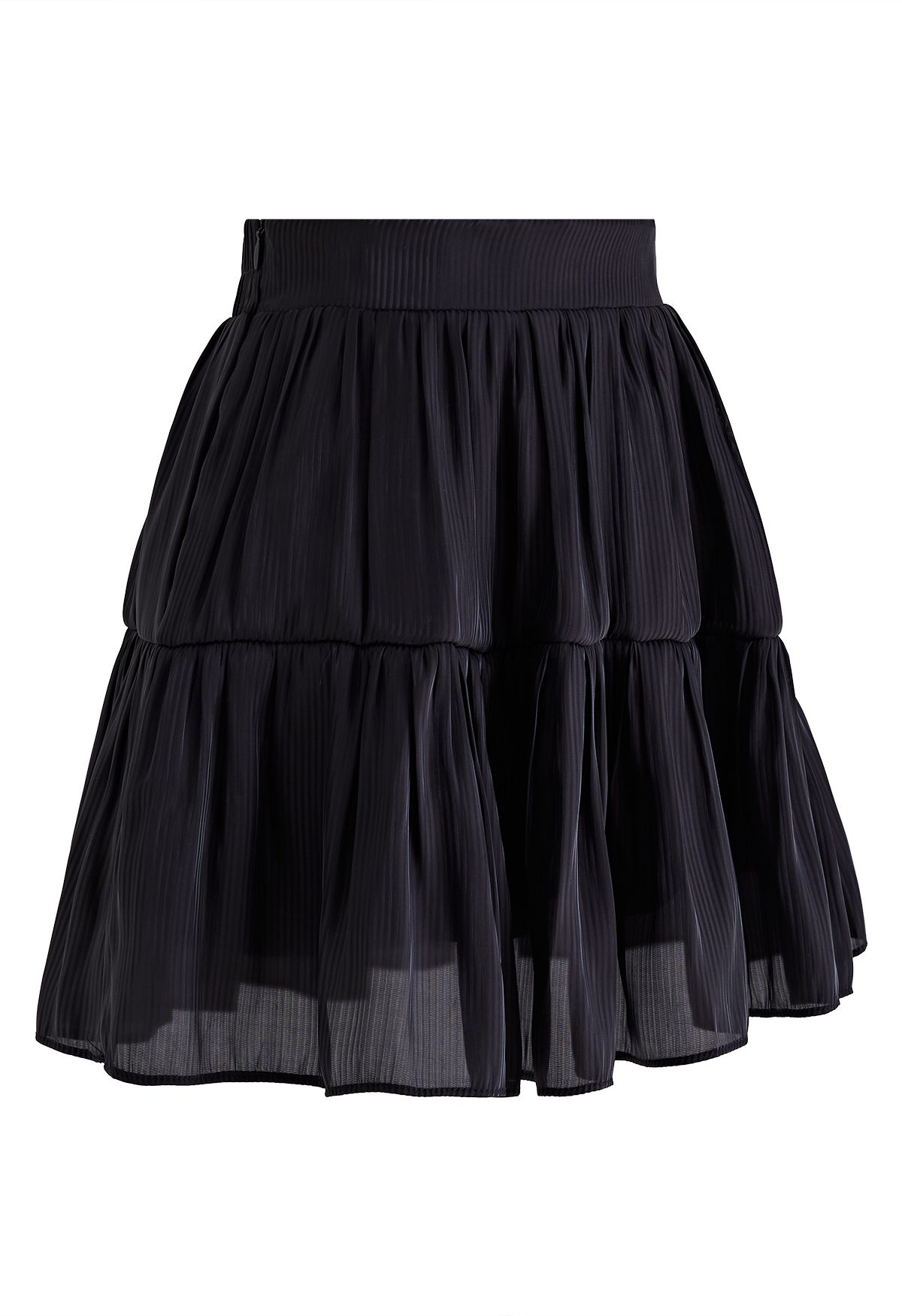 Glimmer Ruched Flare Mini Skirt in Black