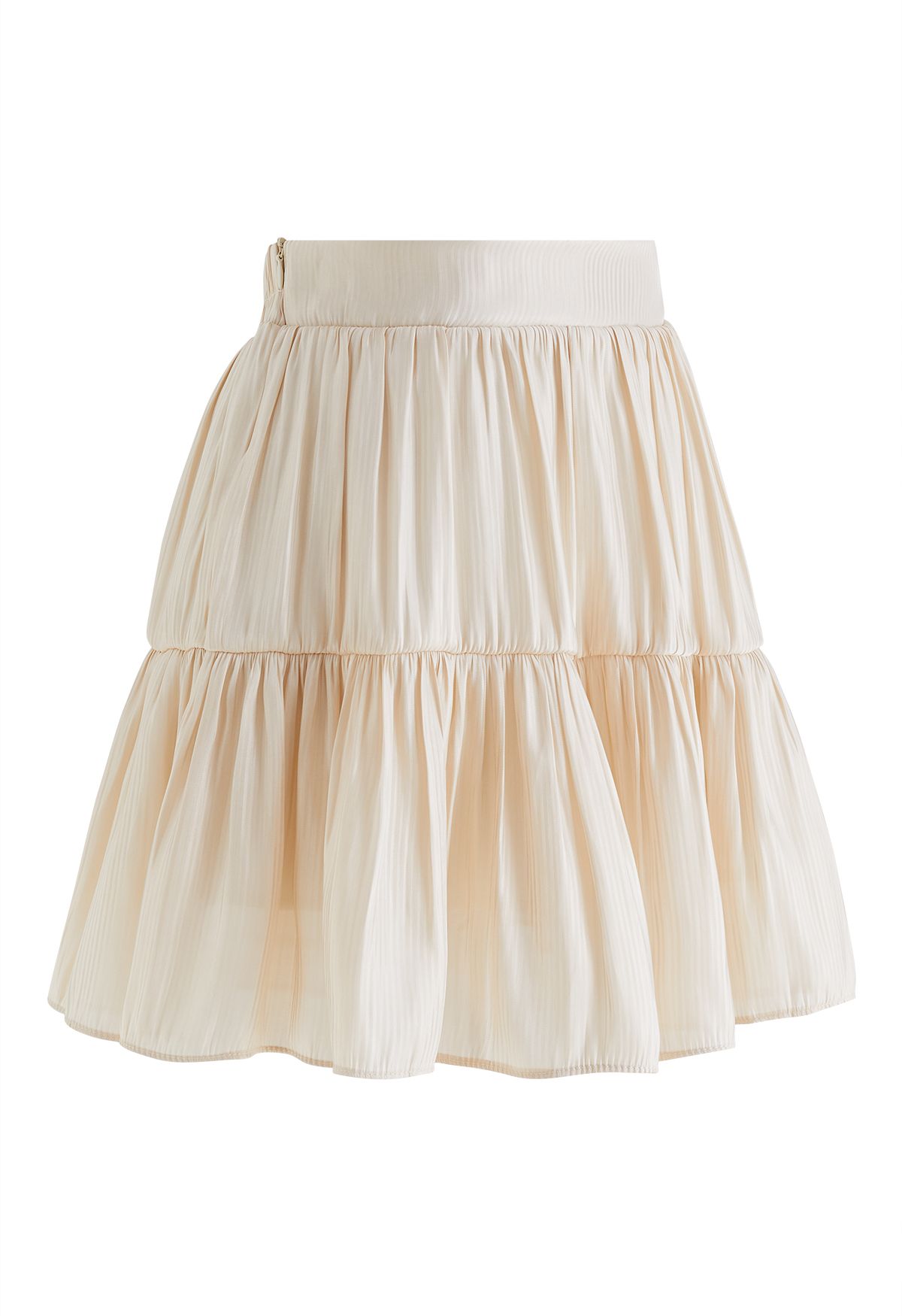 Glimmer Ruched Flare Mini Skirt in Cream