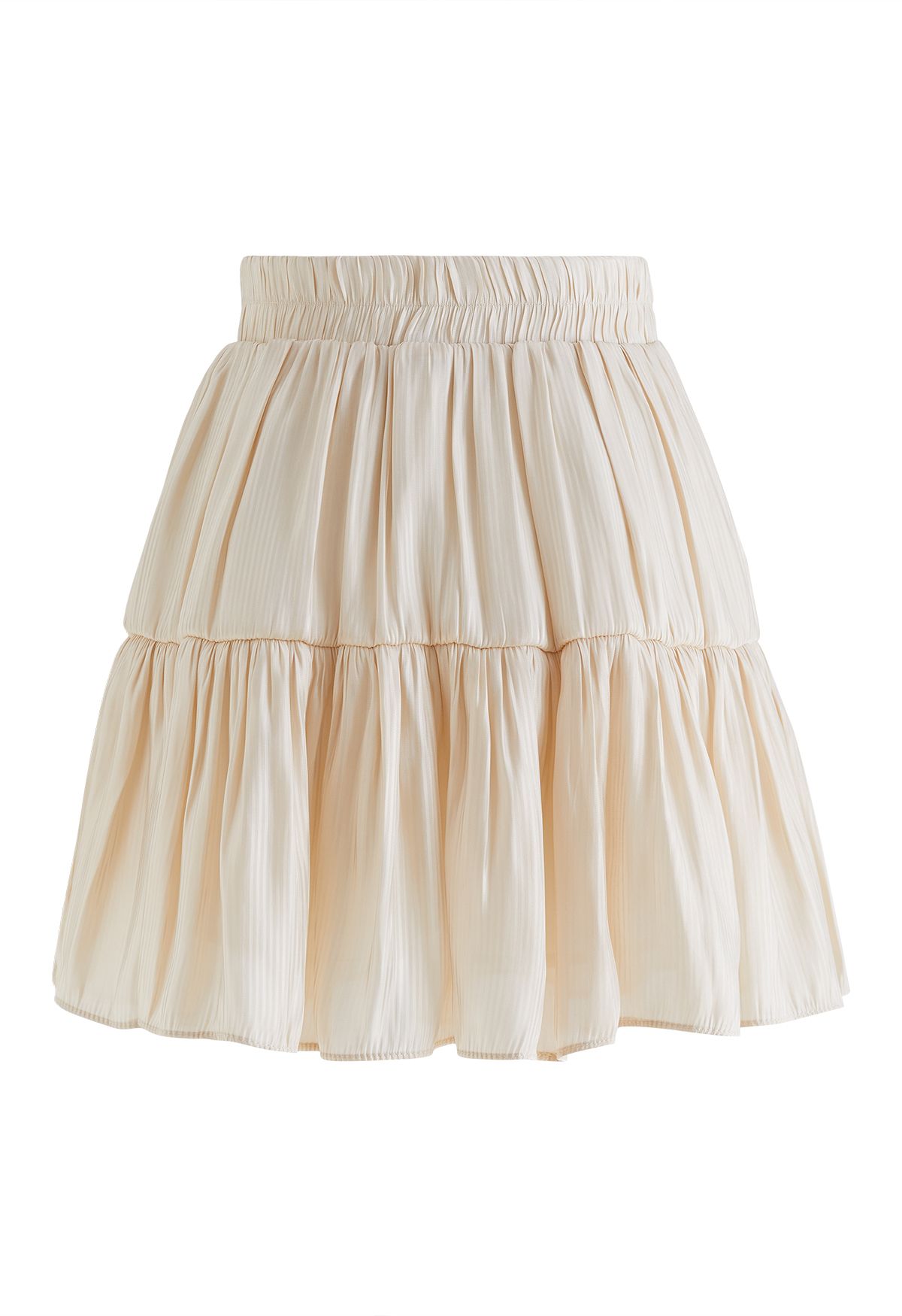 Glimmer Ruched Flare Mini Skirt in Cream