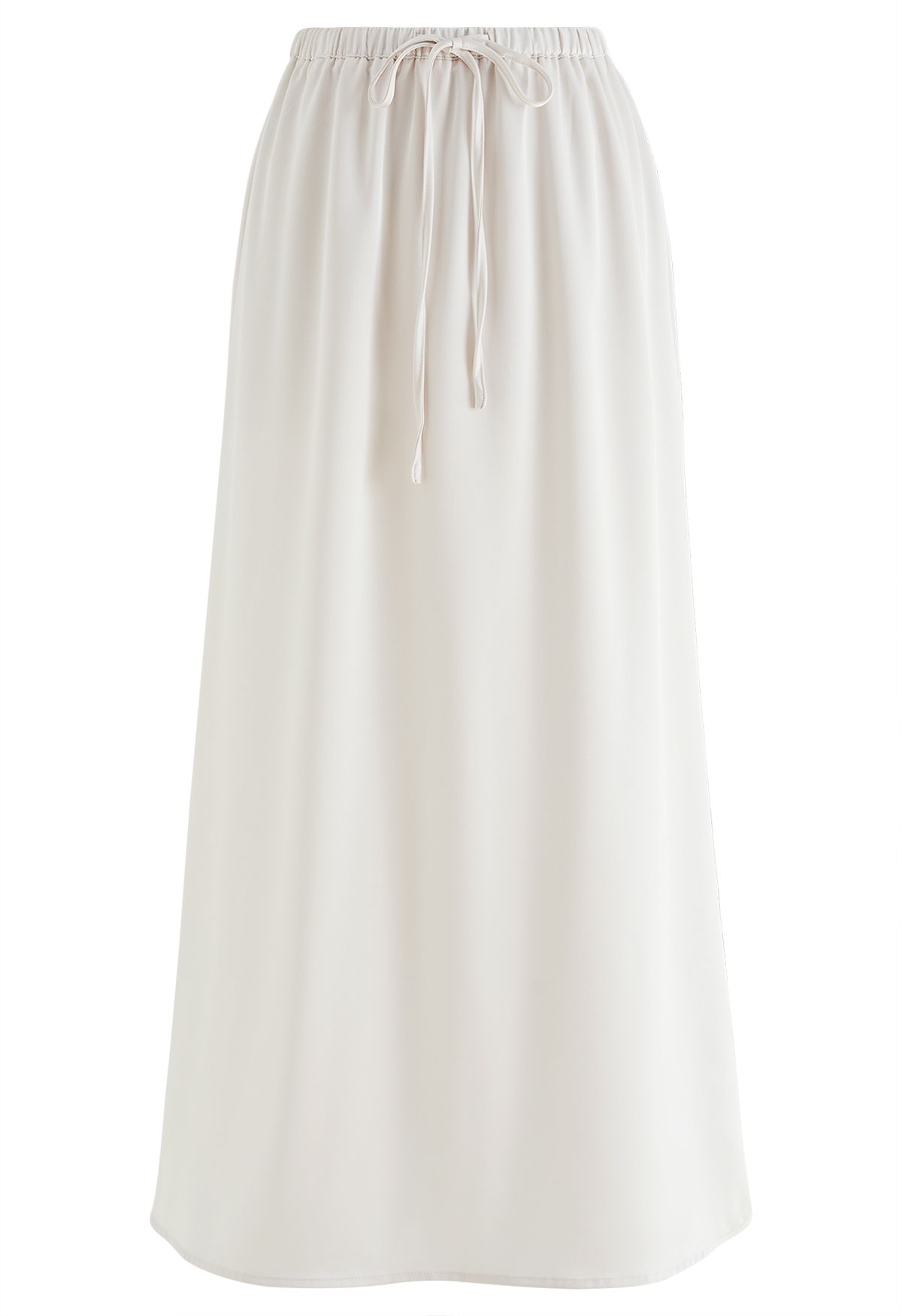 Elastic Drawstring Waist Satin Maxi Skirt in Ivory