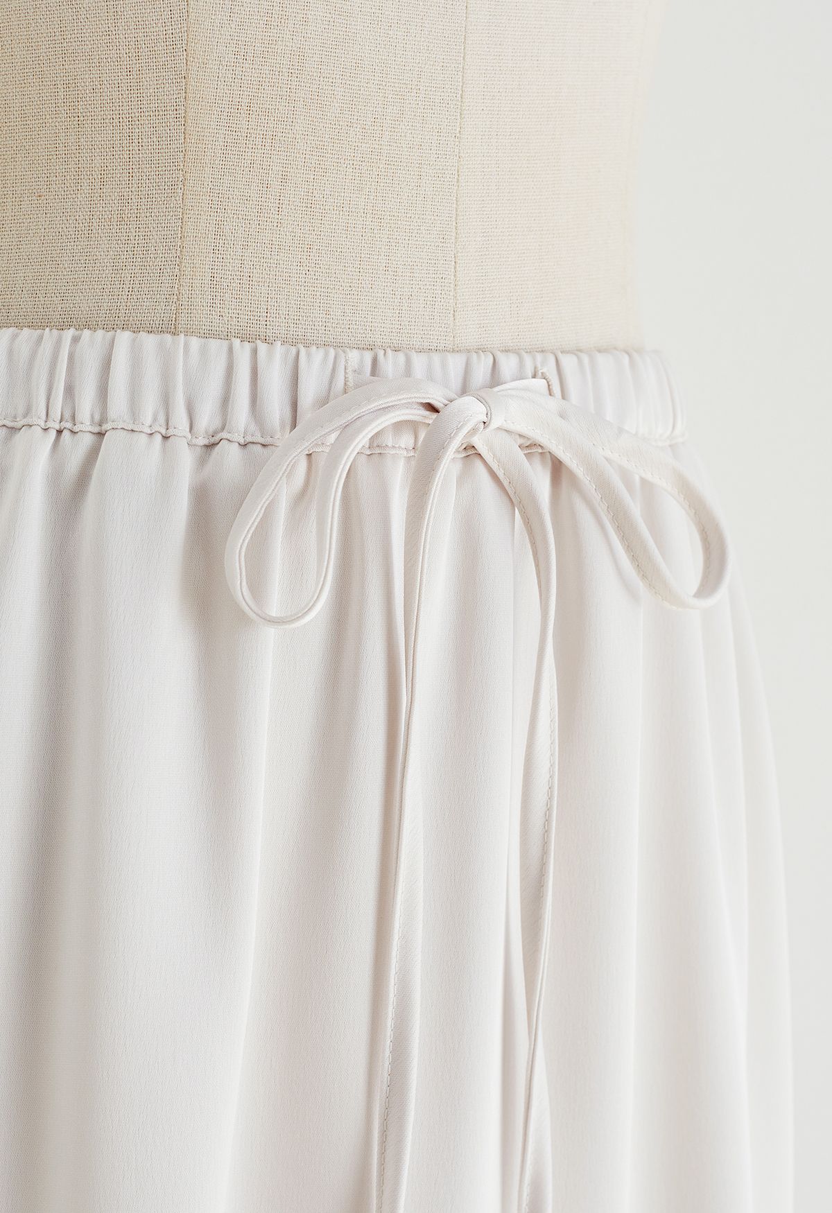 Elastic Drawstring Waist Satin Maxi Skirt in Ivory