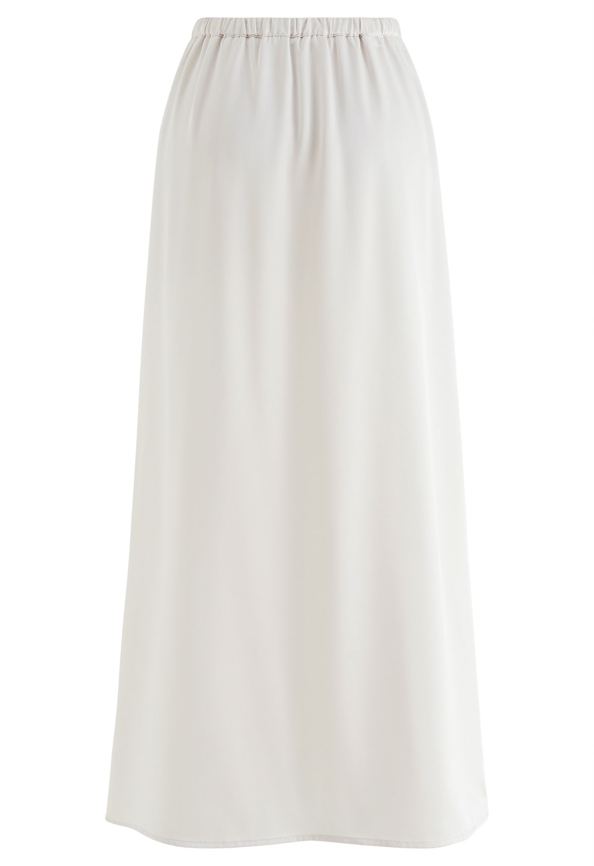 Elastic Drawstring Waist Satin Maxi Skirt in Ivory