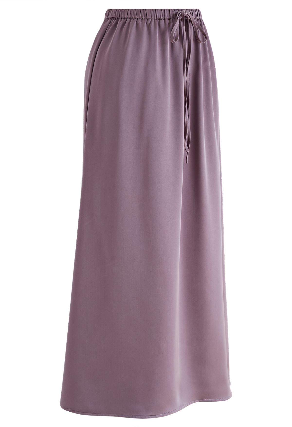 Elastic Drawstring Waist Satin Maxi Skirt in Purple