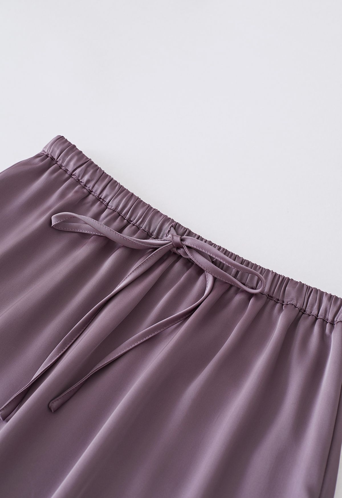 Elastic Drawstring Waist Satin Maxi Skirt in Purple