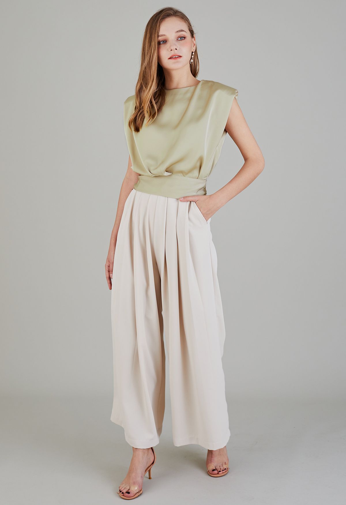 Flamboyant Natural Women's Wide Leg Pants with Pockets