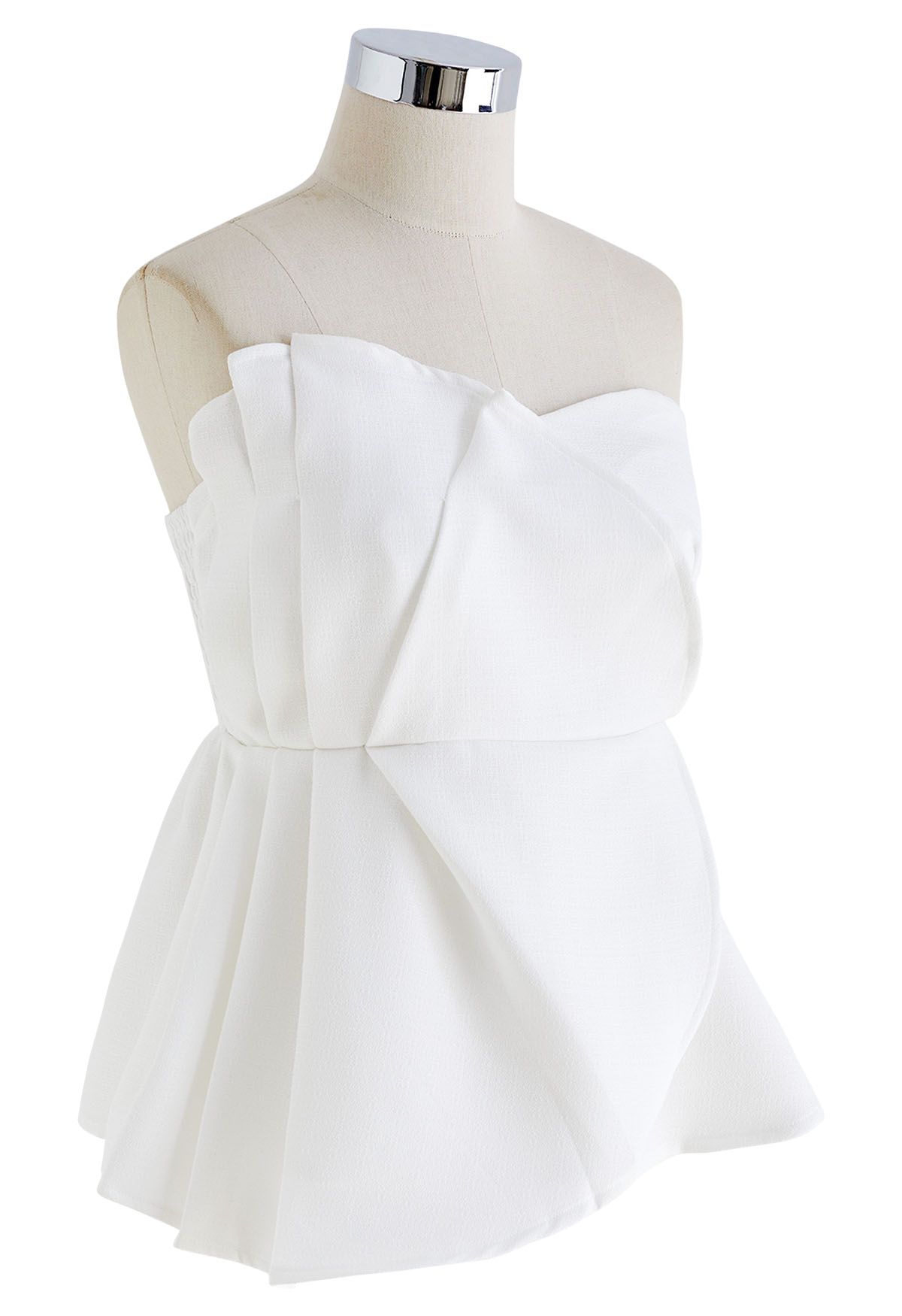 Nifty Pleated Detail Strapless Top in White