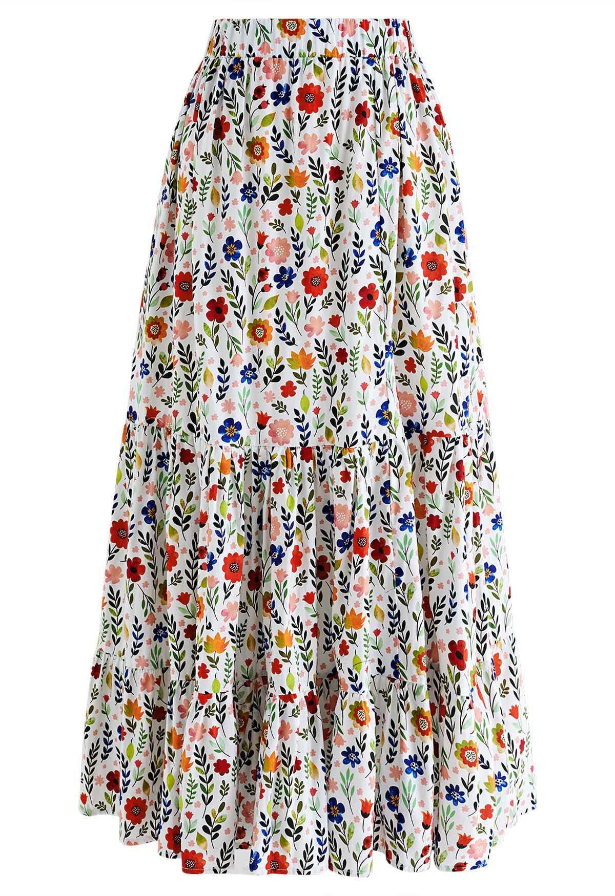 Off-Shoulder Bowknot Crop Top and Flare Skirt Set in Floret Print ...