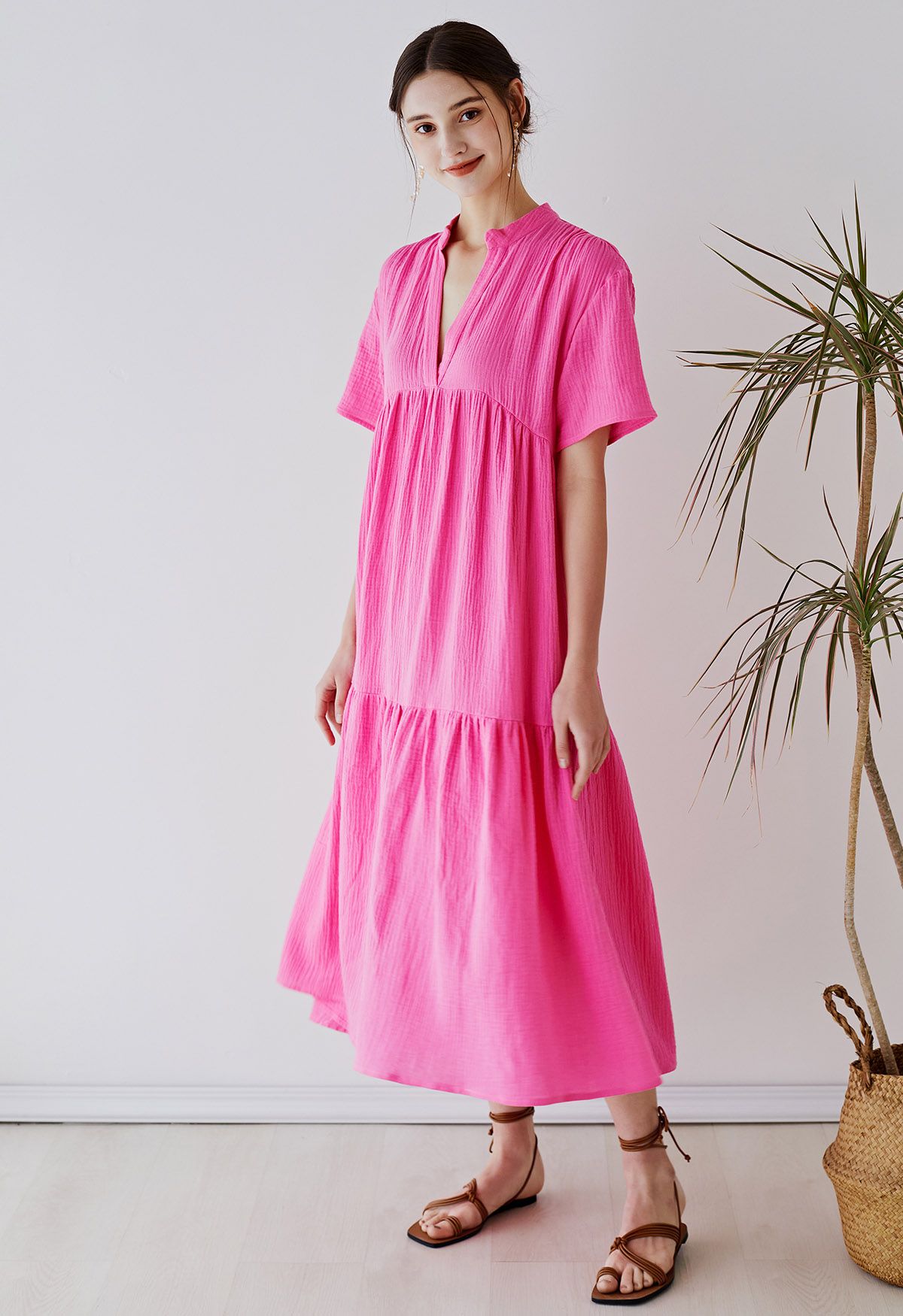 Laidback Flowy Maxi Dress in Hot Pink