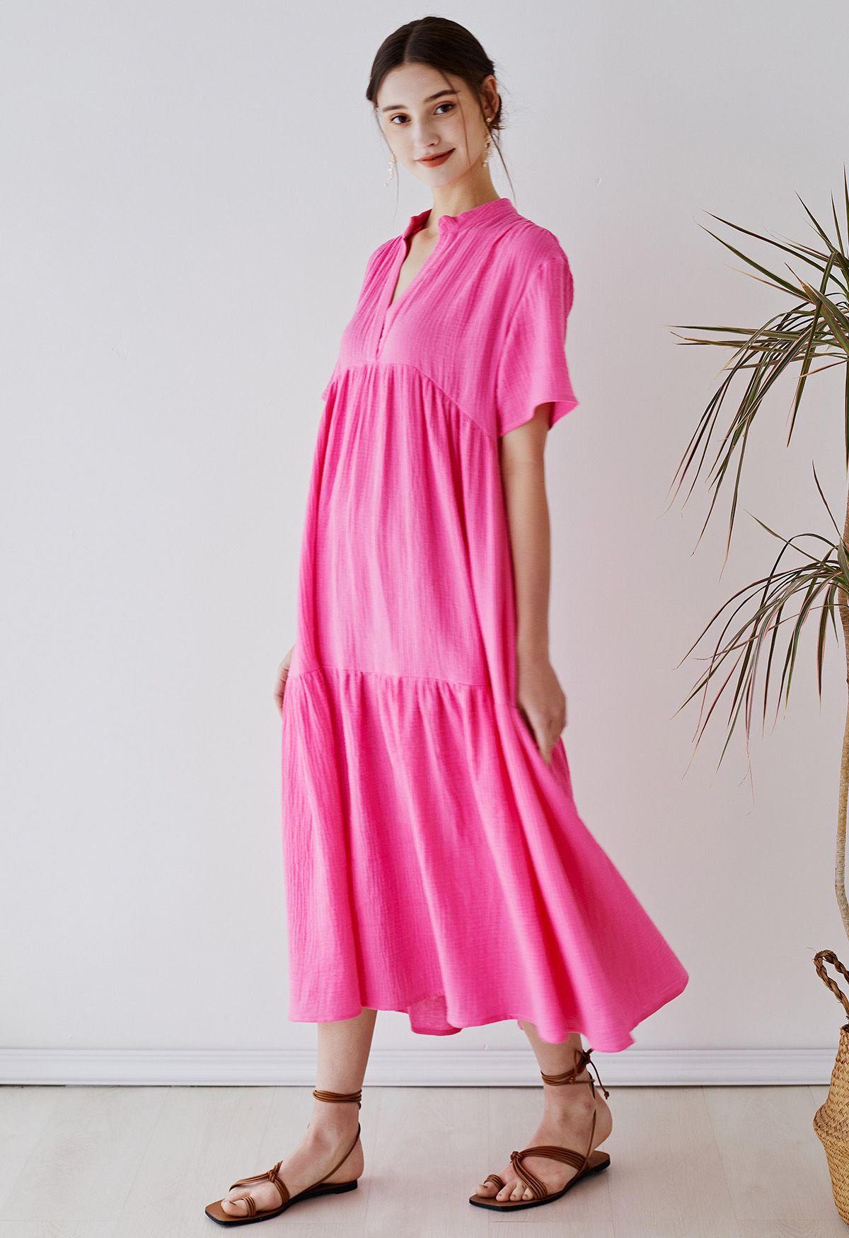 Laidback Flowy Maxi Dress in Hot Pink