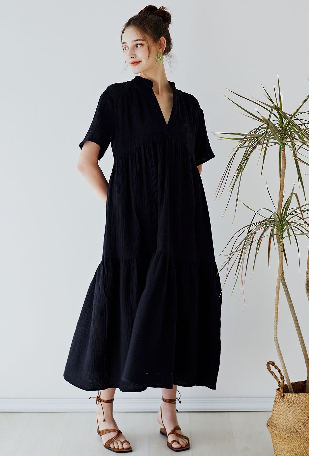 Laidback Flowy Maxi Dress in Black