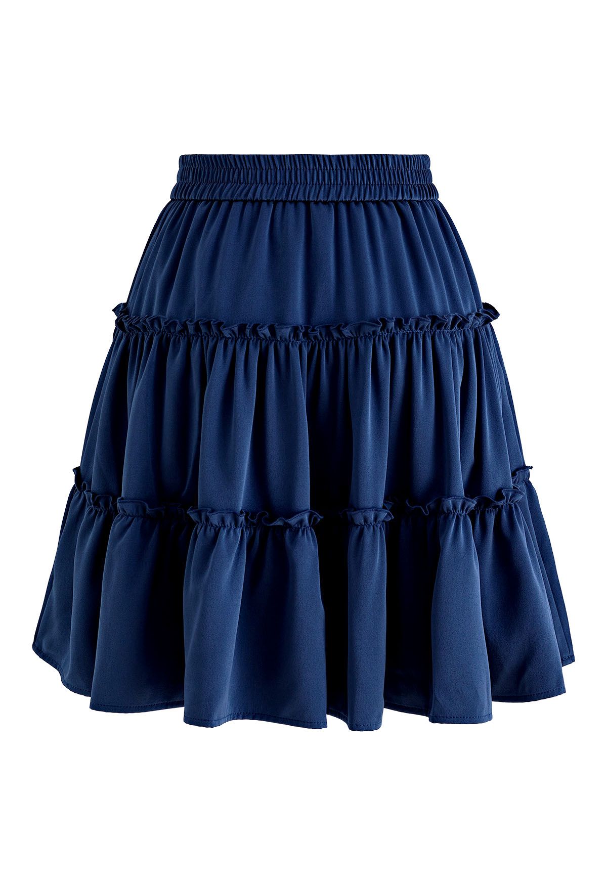 Pearl Chain Ruffle Detail Frilling Skirt in Indigo