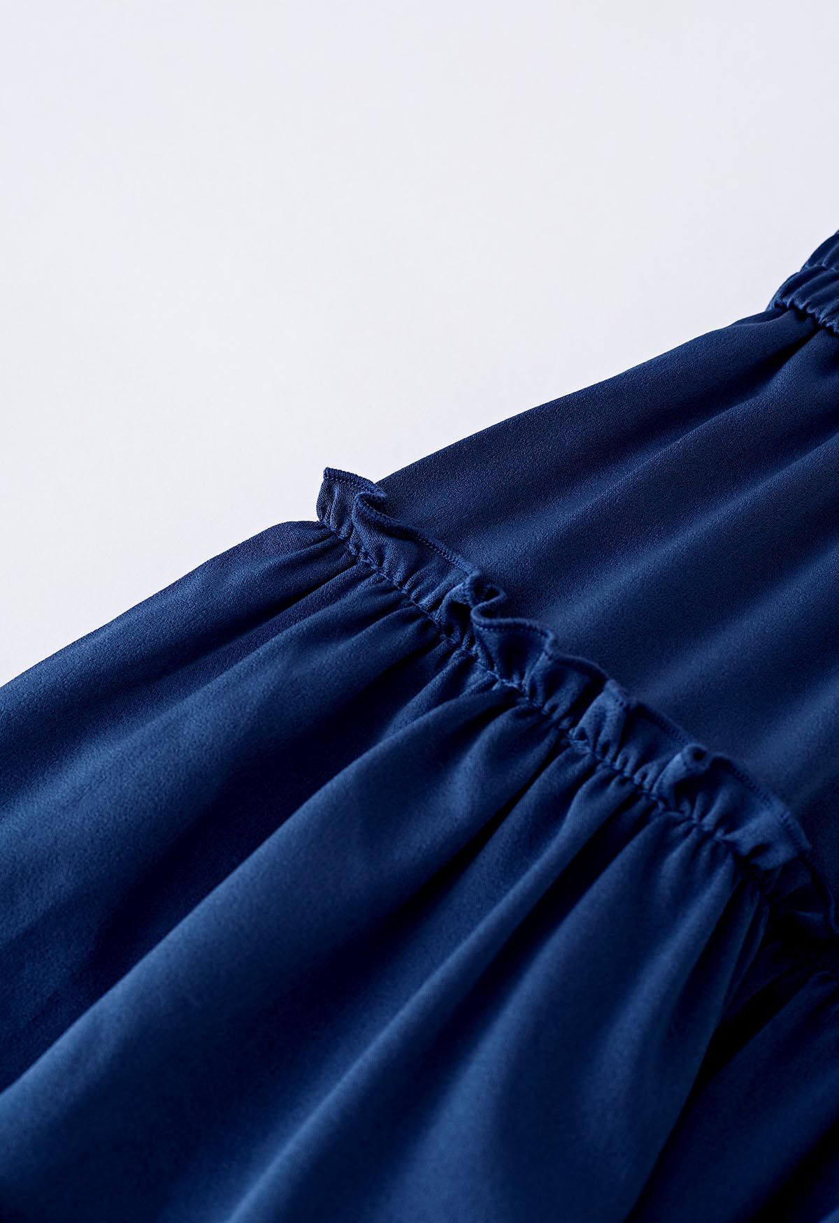 Pearl Chain Ruffle Detail Frilling Skirt in Indigo