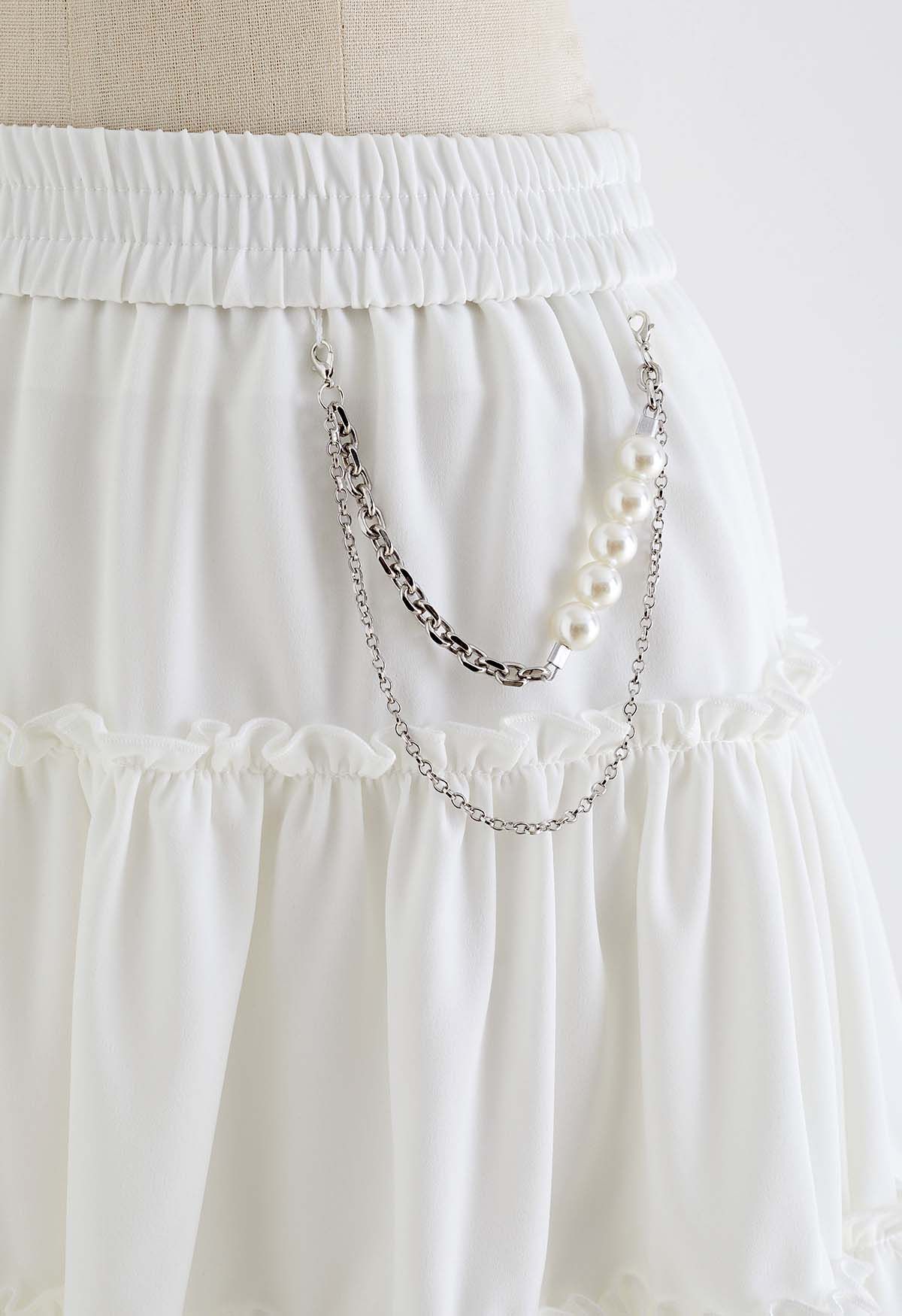 Pearl Embellished Midi Skirt in White - Retro, Indie and Unique Fashion