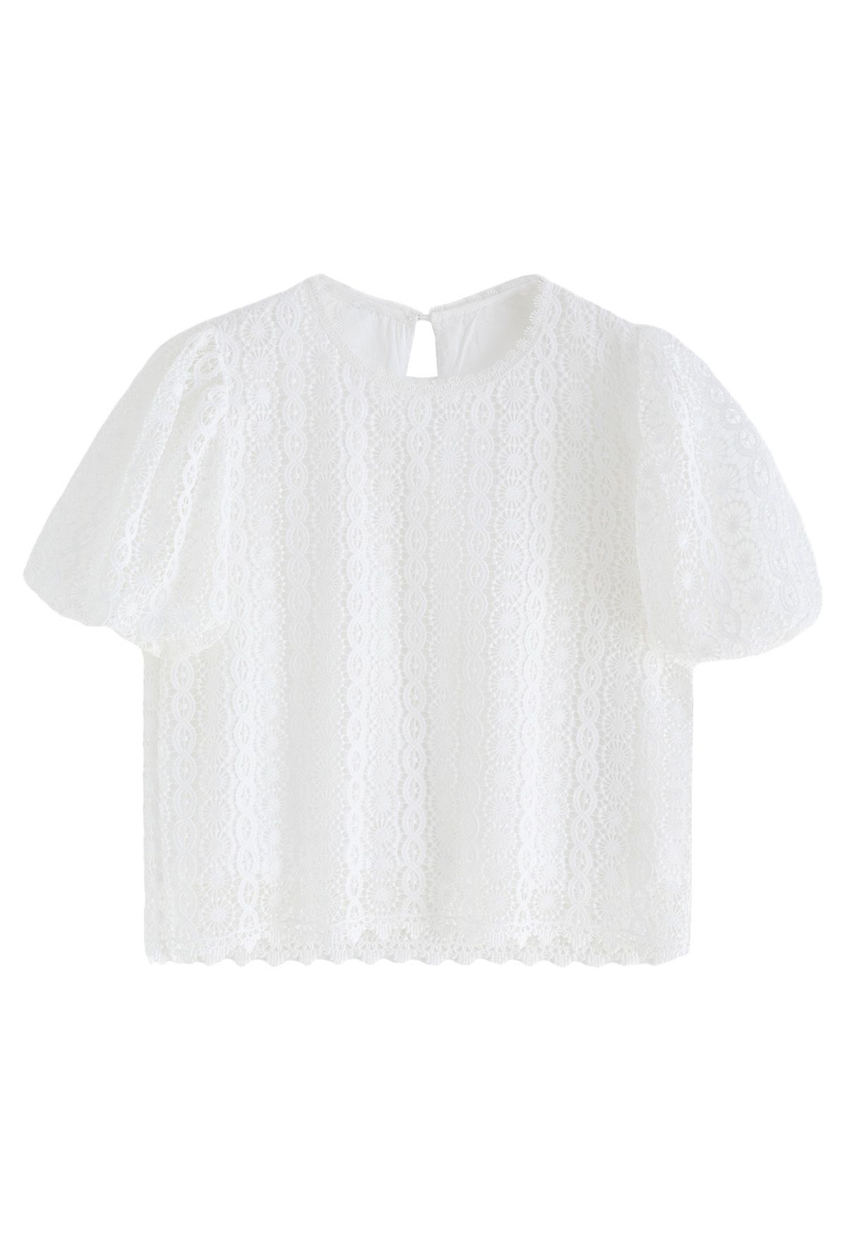 Full Crochet Bubble Short Sleeves Top in White