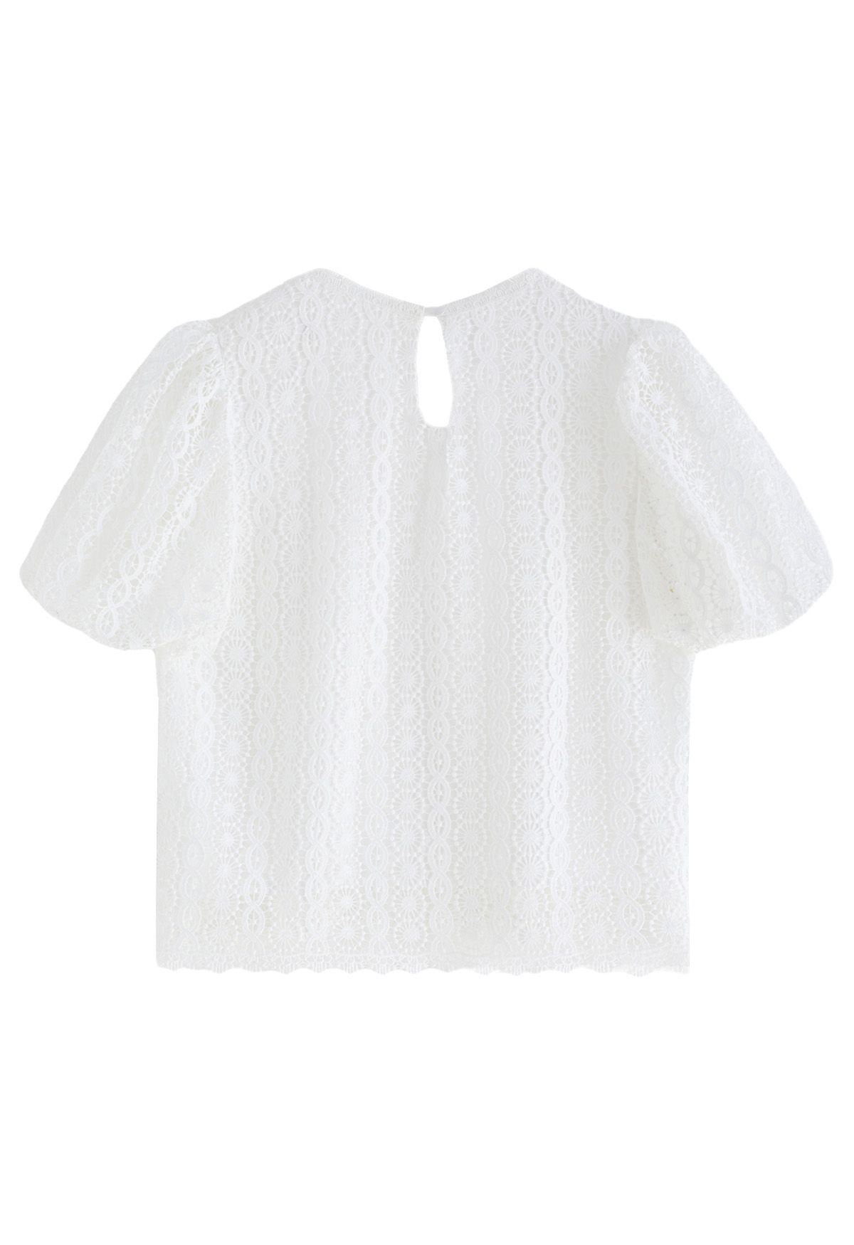 Full Crochet Bubble Short Sleeves Top in White