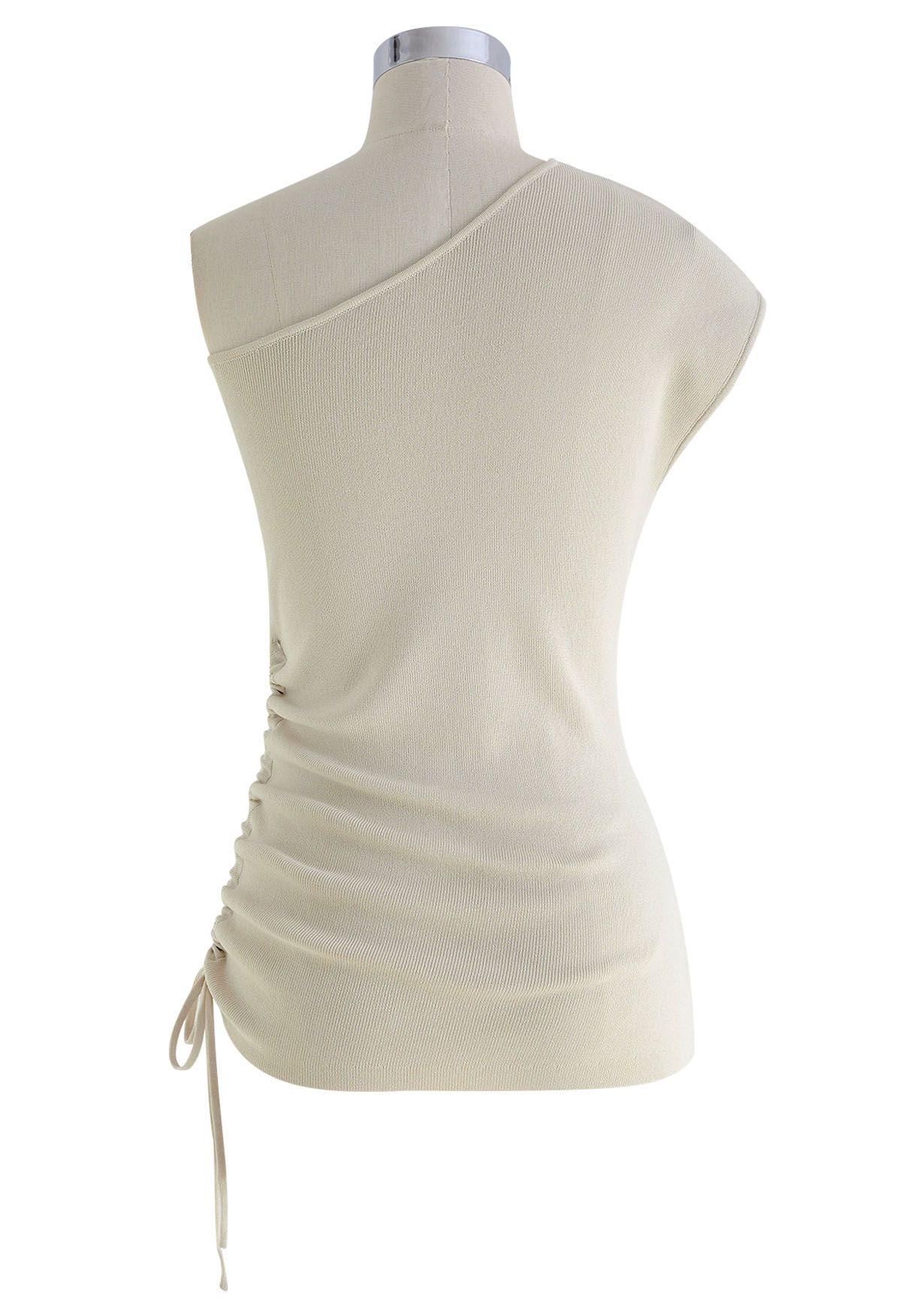 One-Shoulder Side Drawstring Knit Top in Sand