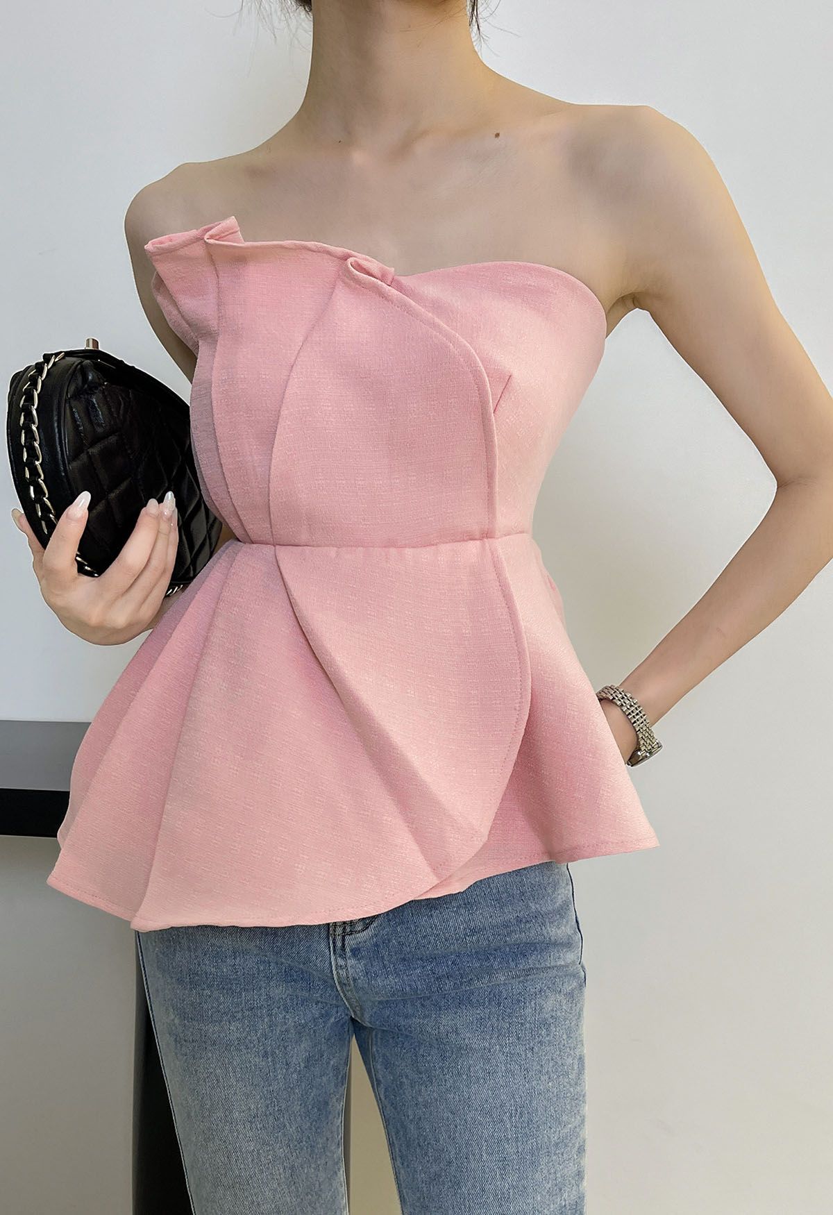 Nifty Pleated Detail Strapless Top in Pink