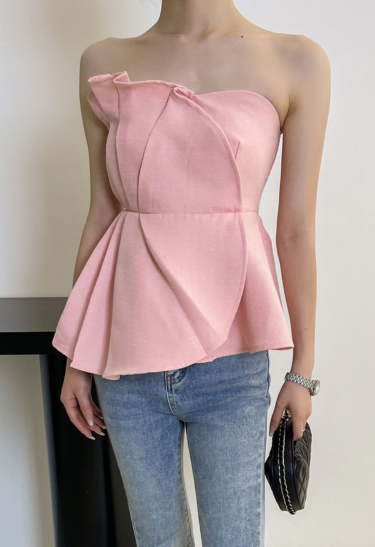 Nifty Pleated Detail Strapless Top in Pink