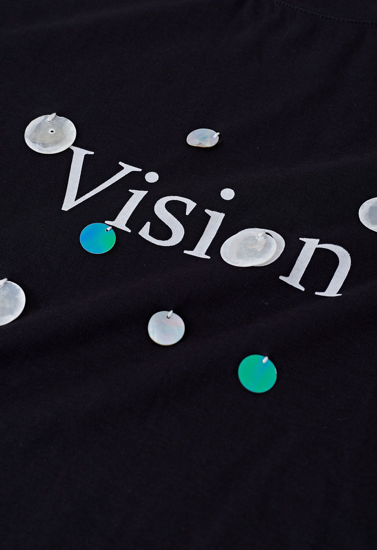 Vision Print Sequin Crew Neck T-Shirt in Black