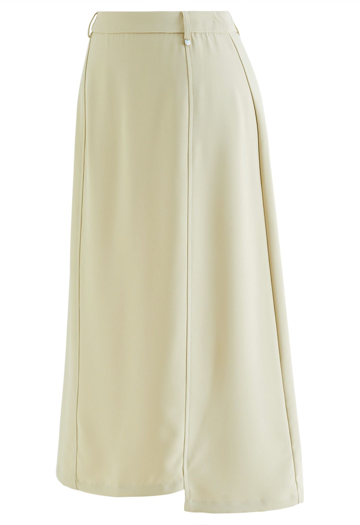 Irregular Hem Seam Detailing Midi Skirt in Lime