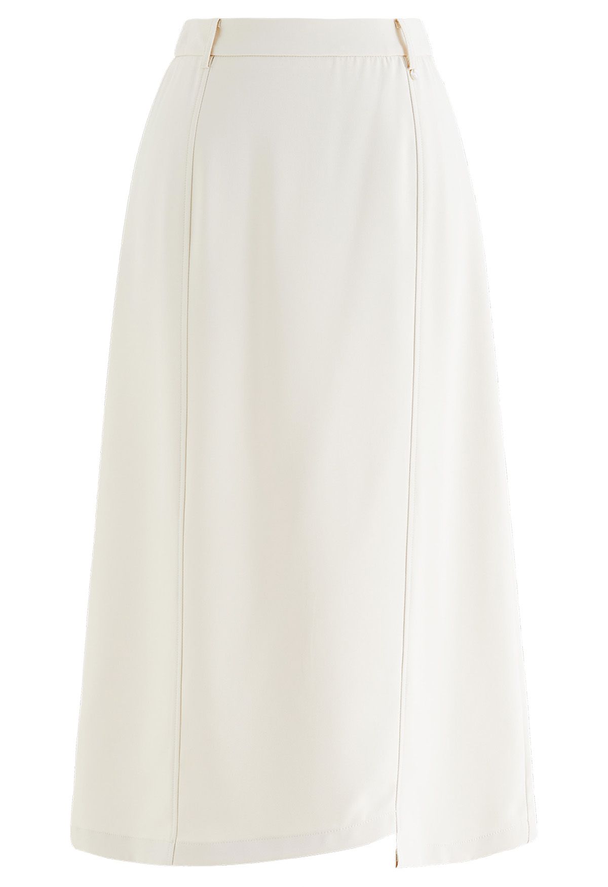 Irregular Hem Seam Detailing Midi Skirt in Ivory