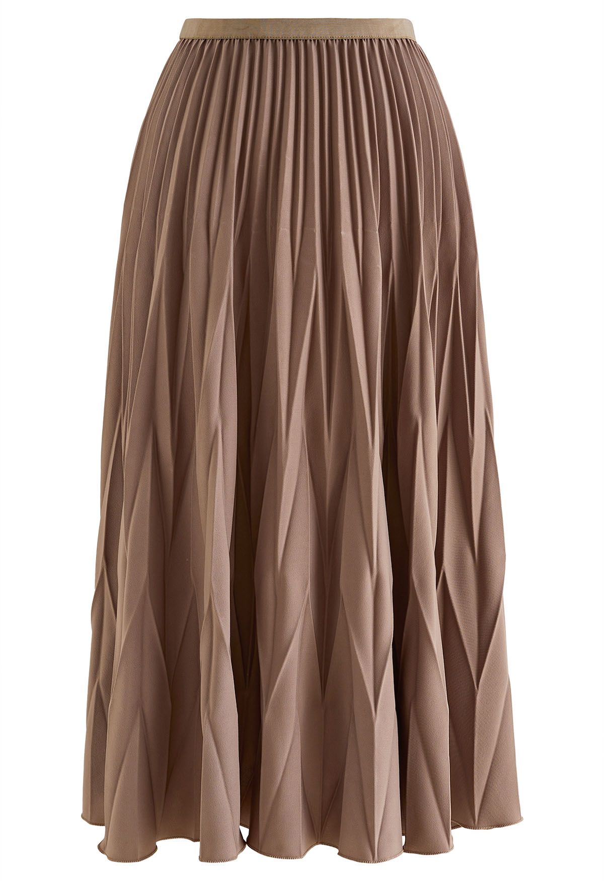 Irregular Pleated Midi Skirt in Brown