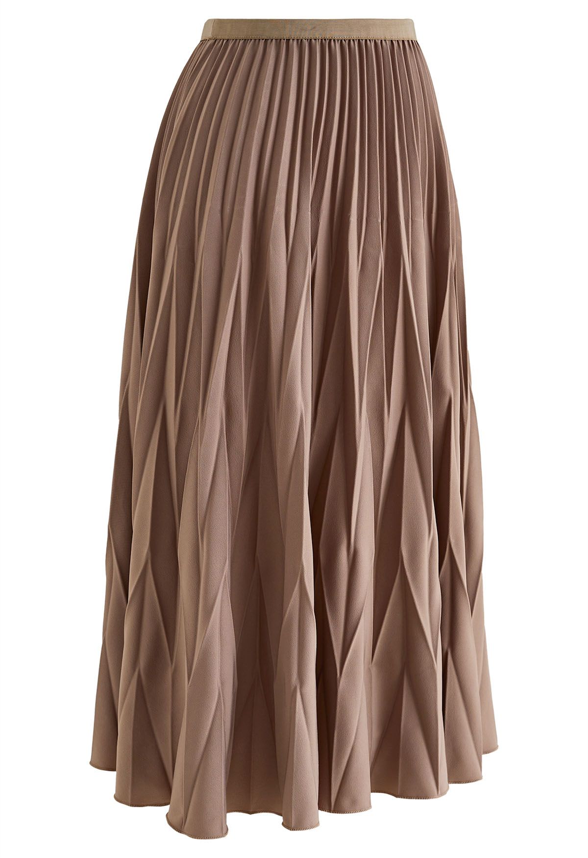 Irregular Pleated Midi Skirt in Brown