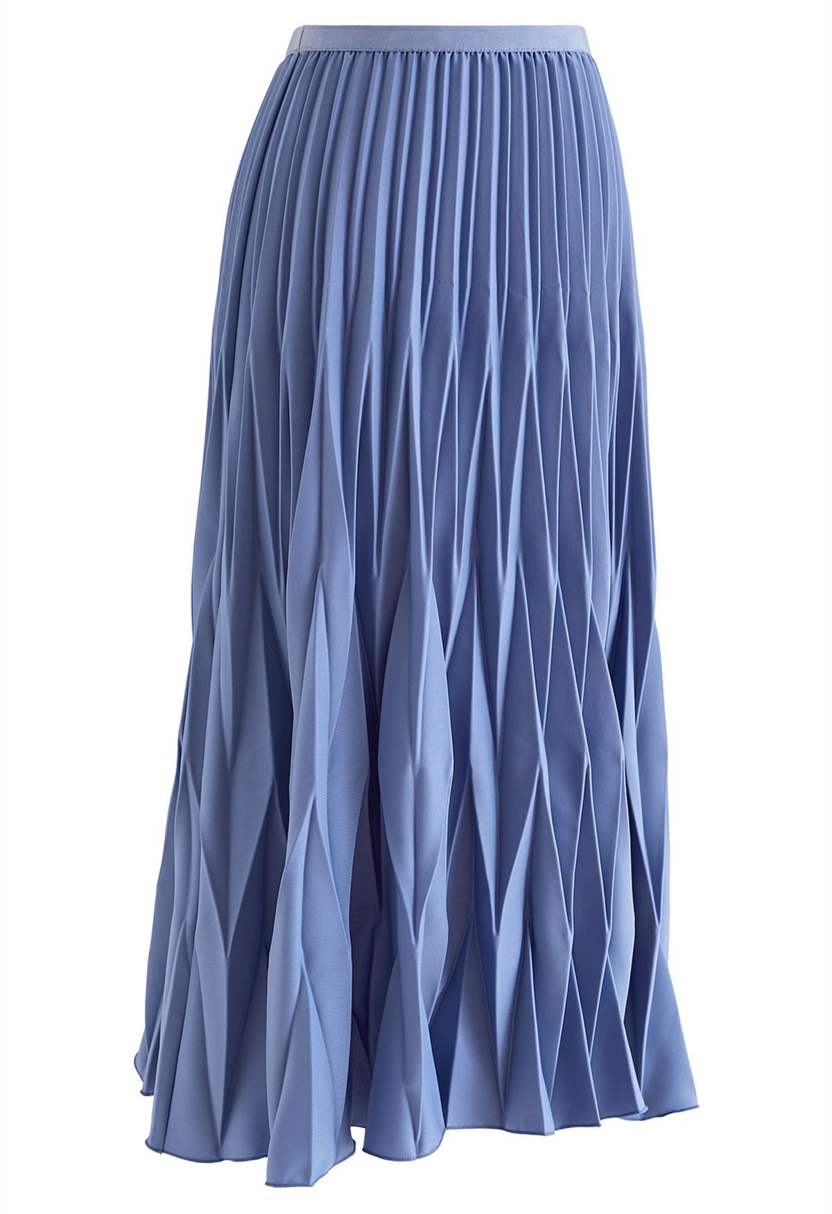 Irregular Pleated Midi Skirt in Dusty Blue