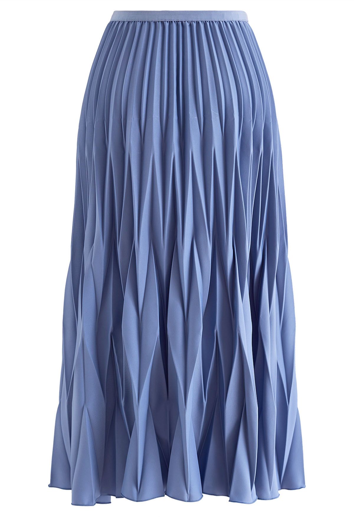 Irregular Pleated Midi Skirt in Dusty Blue