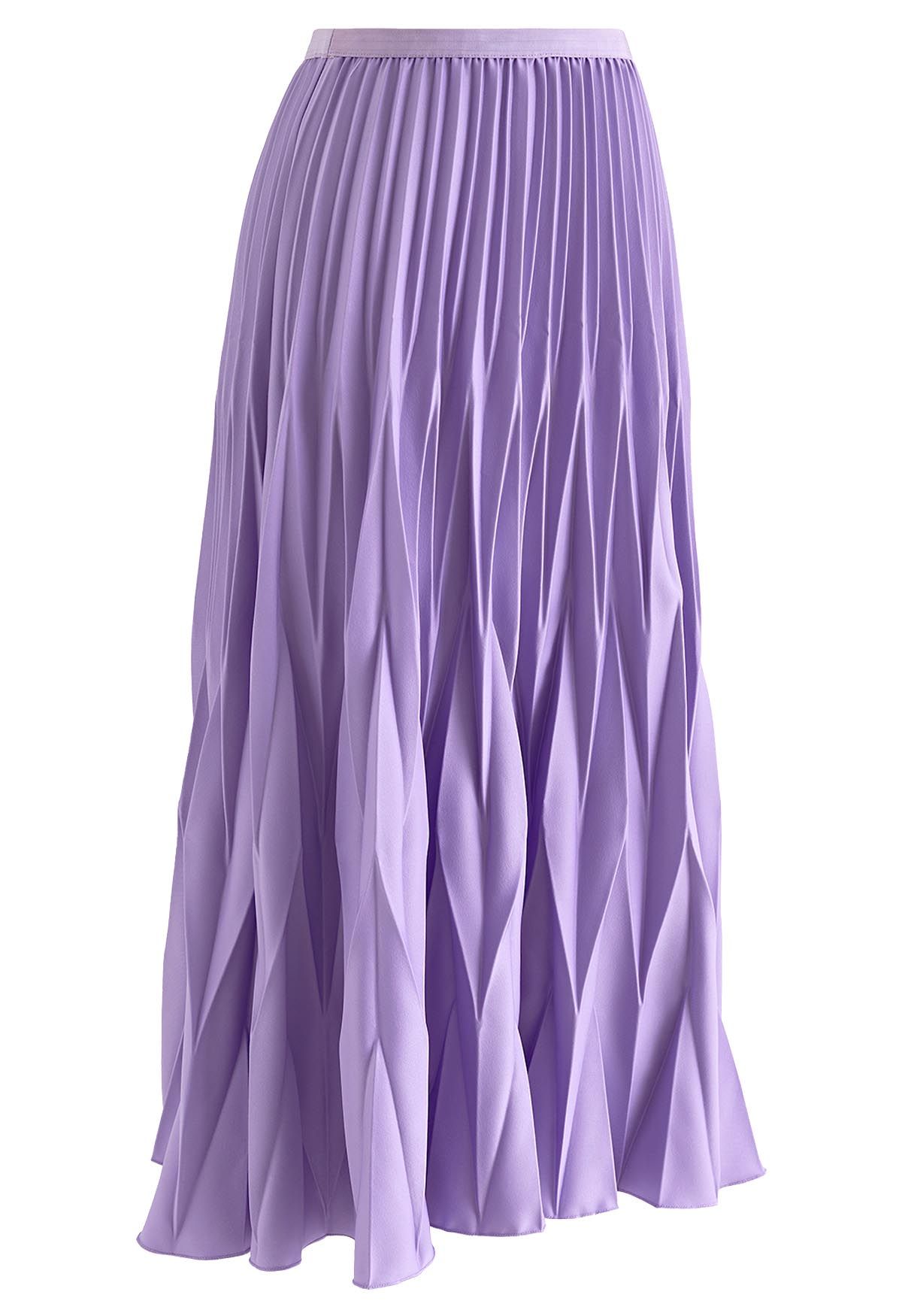 Irregular Pleated Midi Skirt in Lilac