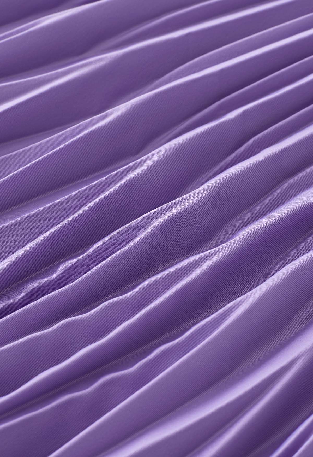 Irregular Pleated Midi Skirt in Lilac