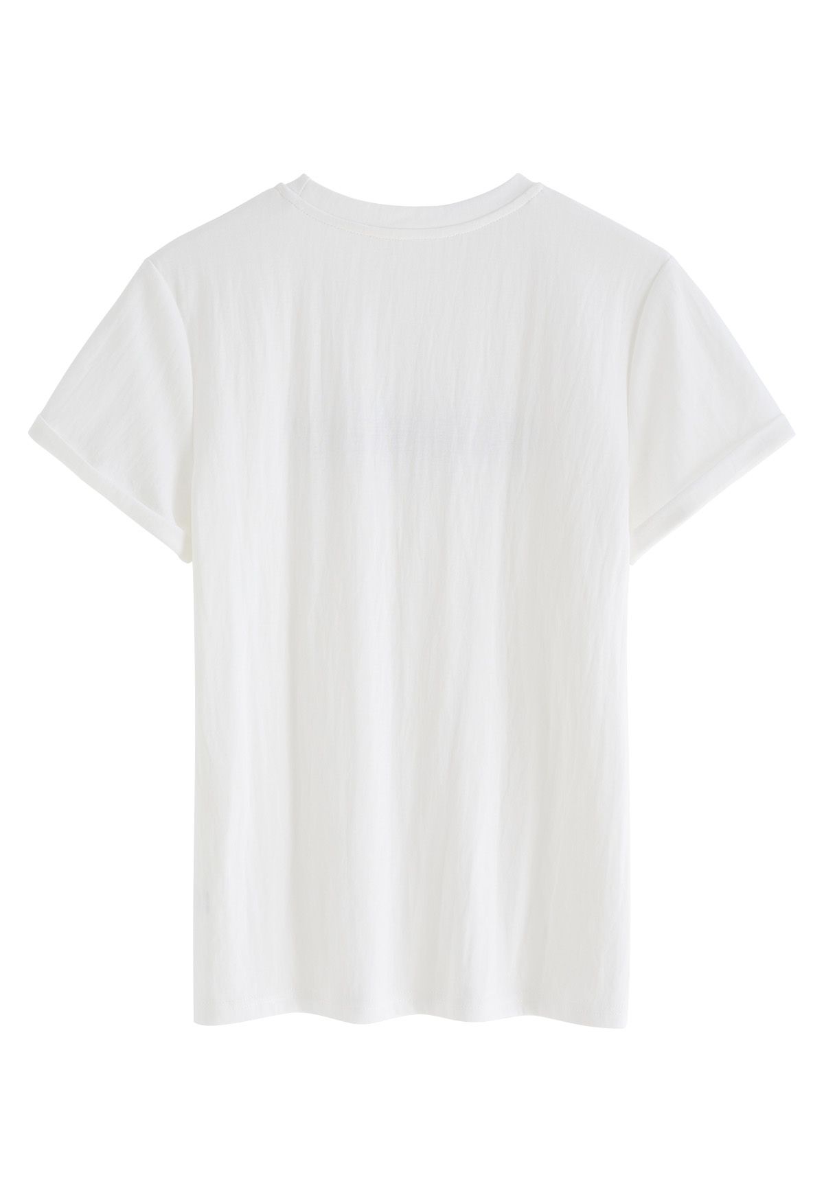 Classic Folded Cuffs Crew Neck T-Shirt in White