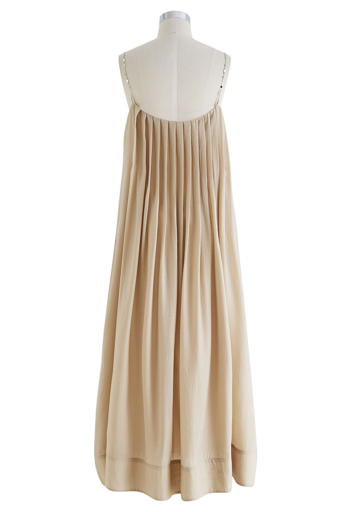 Breezy Pleated Chain Cami Maxi Dress in Light Tan - Retro, Indie and ...