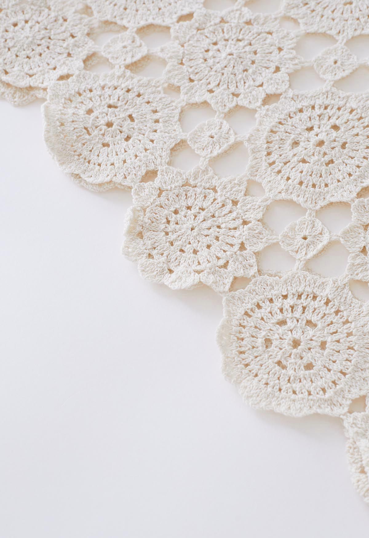 Relaxed Floral and Check Crochet Top in Ivory