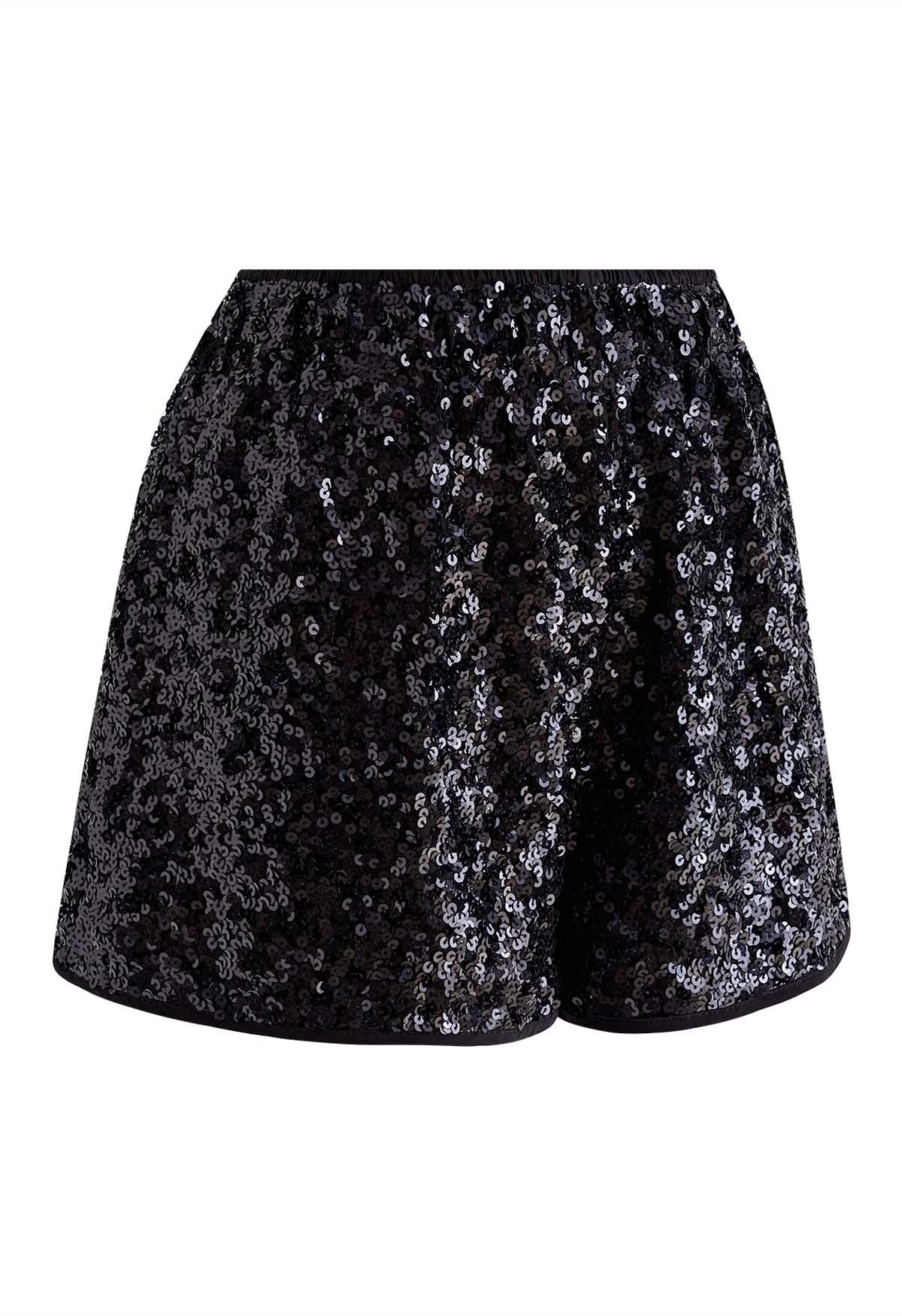 Full Sequins Embellished Shorts in Black