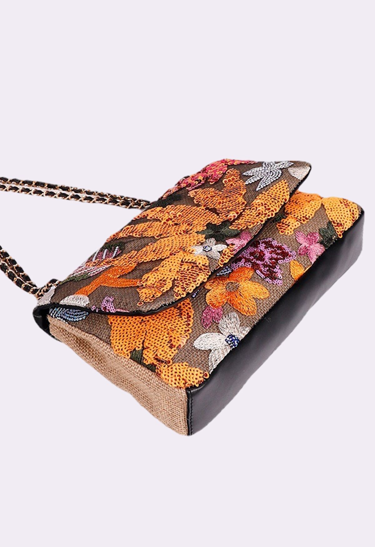 Sequin Floral Embroidered Shoulder Bag in Orange - Retro, Indie and Unique  Fashion