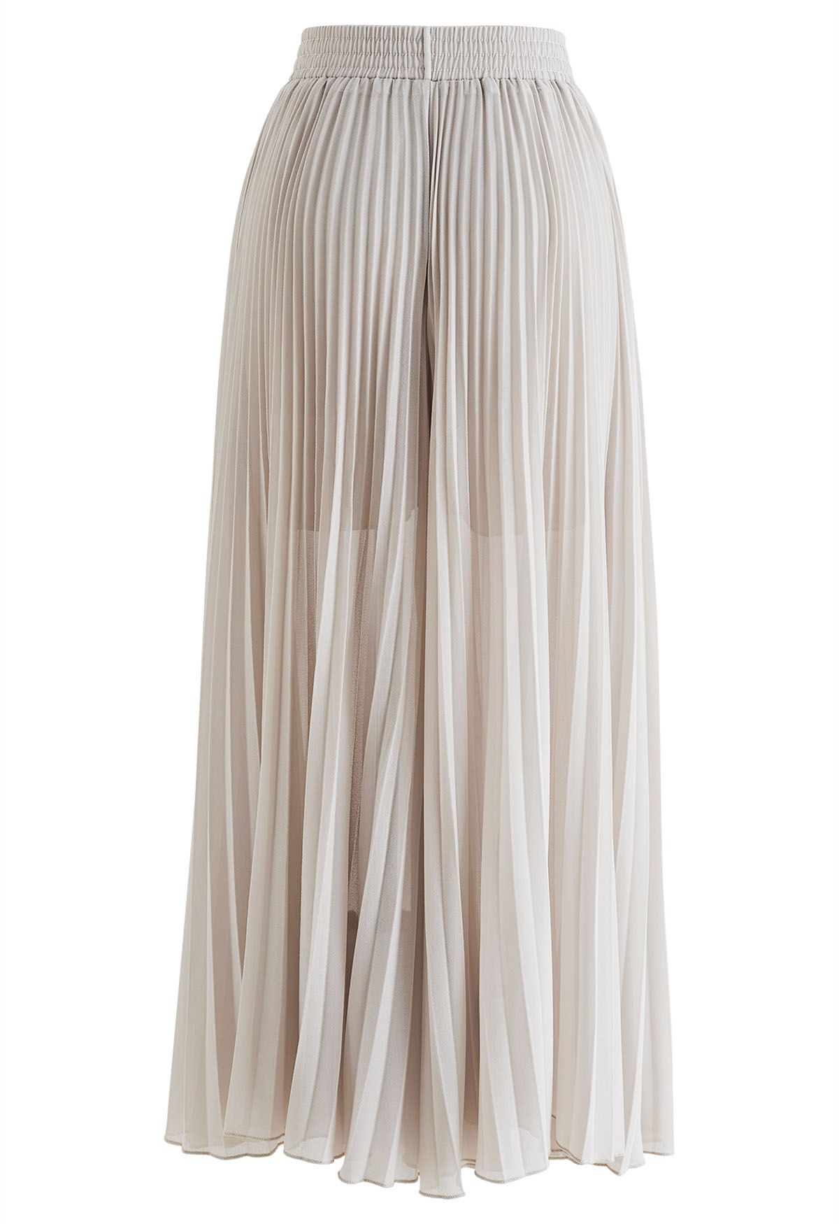 Full Pleats Wide Leg Pull-On Pants in Taupe