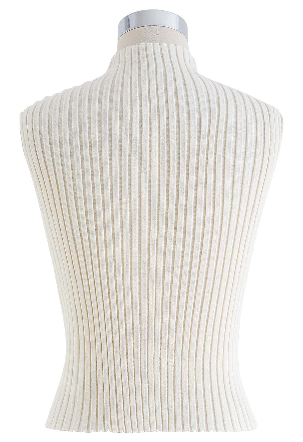 Mock Neck Sleeveless Rib Knit Top in Ivory