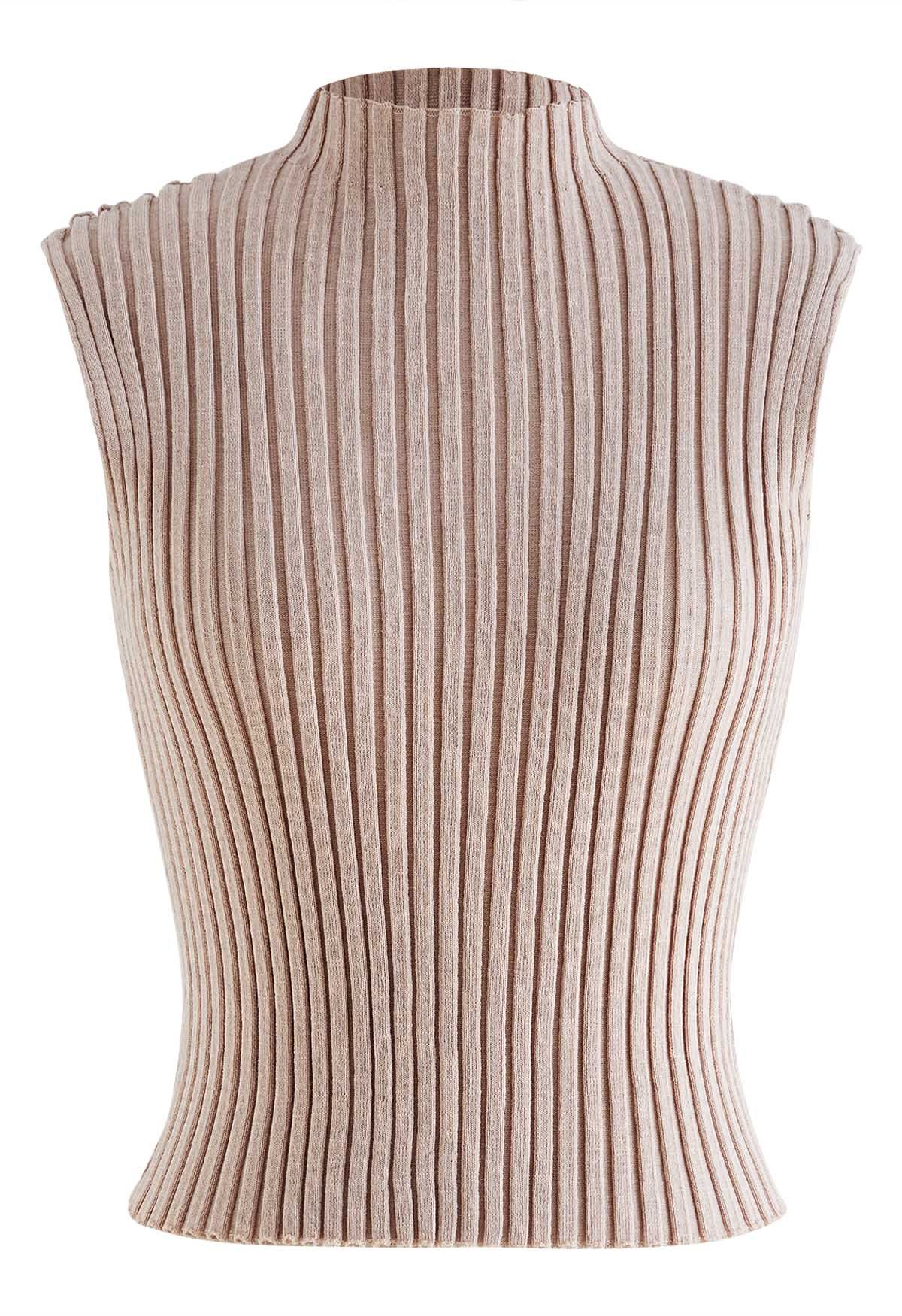 Mock Neck Sleeveless Rib Knit Top in Dusty Pink