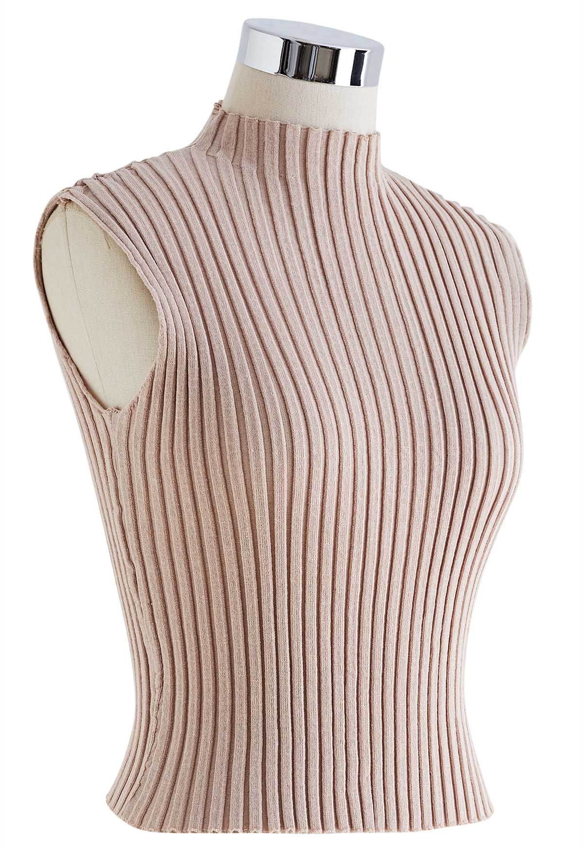 Mock Neck Sleeveless Rib Knit Top in Dusty Pink