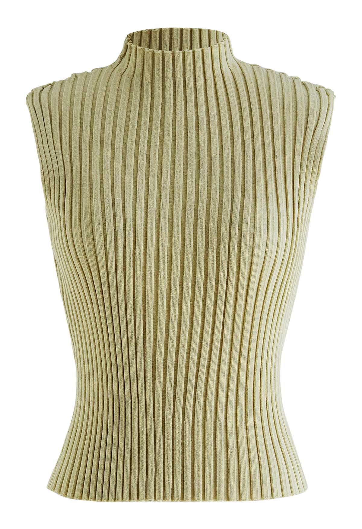 Mock Neck Sleeveless Rib Knit Top in Lime