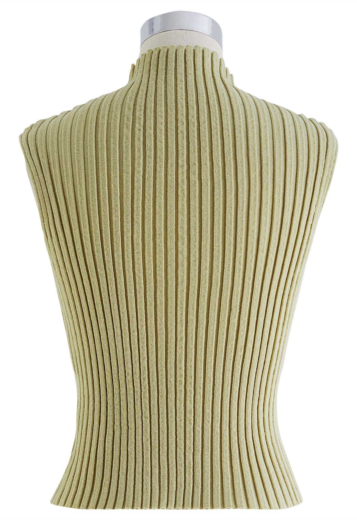 Mock Neck Sleeveless Rib Knit Top in Lime